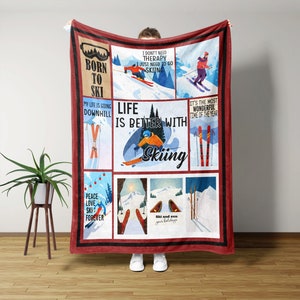 Life Is Better With Skiing Blanket, Born To Ski Blanket, Sport Art Print, Gift For Skier, Christmas Gift.