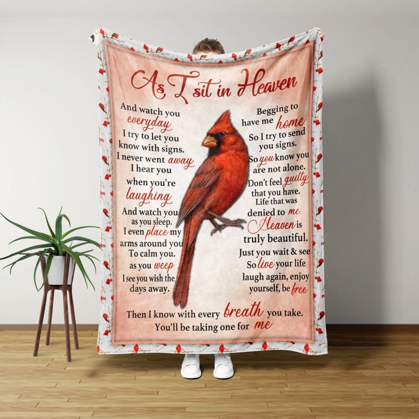 Northern Cardinal Blanket, As I Sit In Heaven Blanket, Bird Pattern Decor, Gift For Northern Cardinal's Lover.