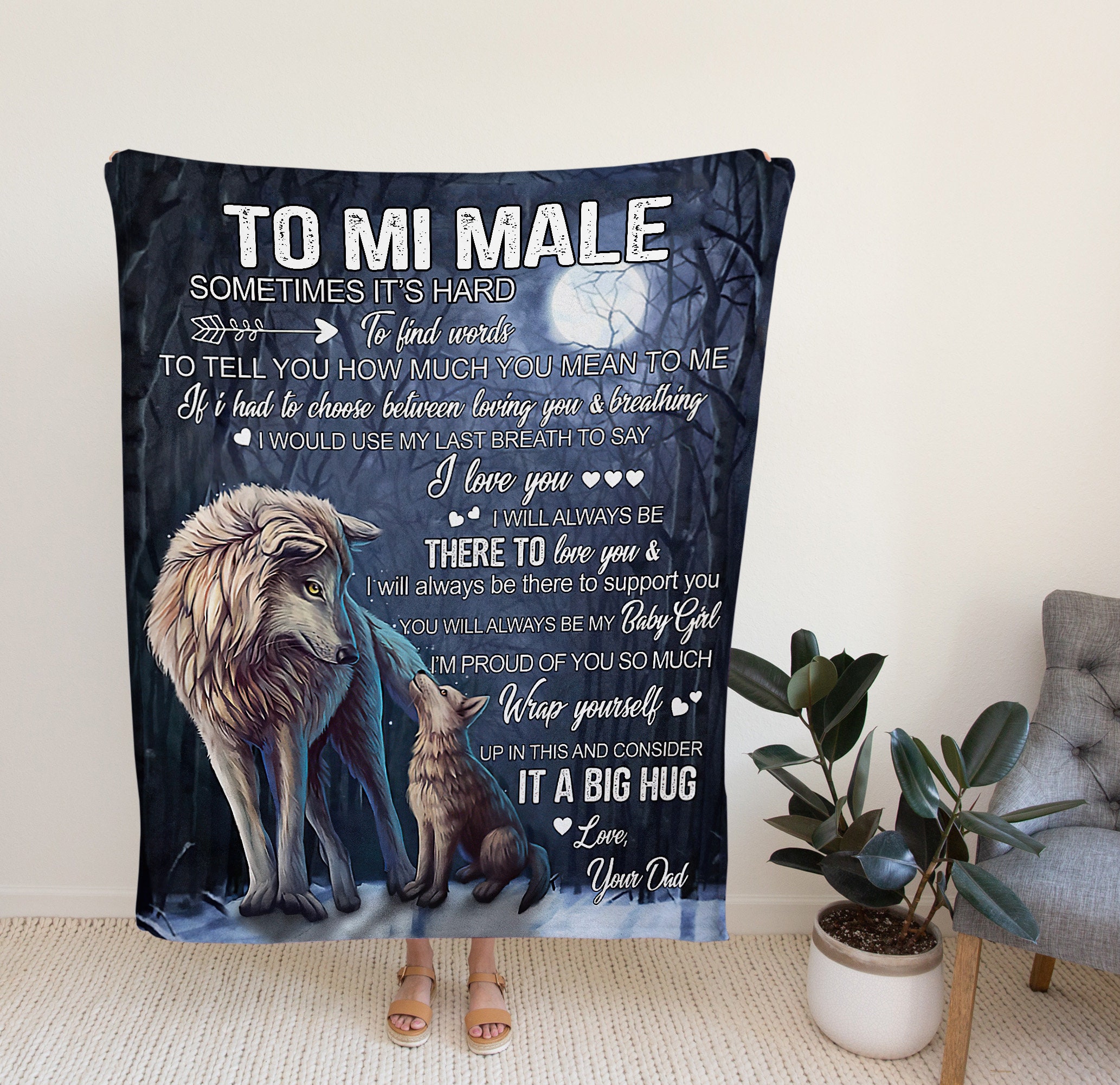 Custom Father and Daughter Wolf Blanket Personalized to Mi Male