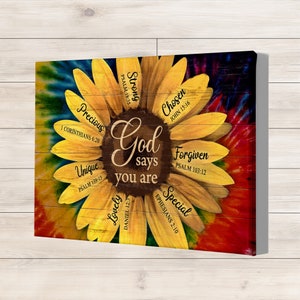 Beautiful Sunflower Canvas, God Says You Are Strong Poster, Inspiration Quote Wall Decor, Gift For Sunflower's Lover.