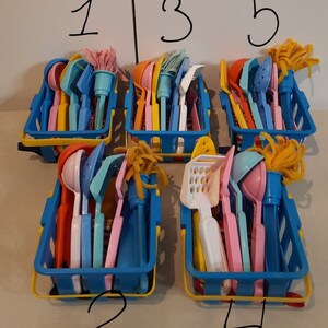Vintage Fisher Price 7 Piece Serving Utensil Set with Salt and Pepper Shakers