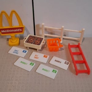 McDonald's, valla de escalera, cesta de la compra, carta vintage de Fisher-Price Little People