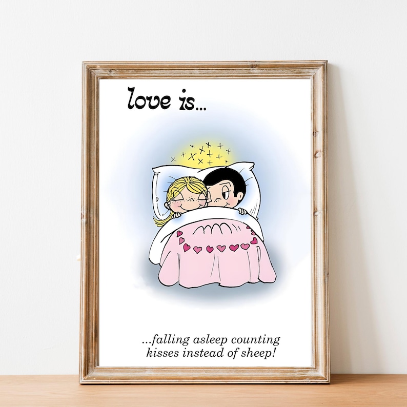 Love is Cartoon Poster, Romantic Wall Decor, Valentine's Day Gift, Love is Kim Casali cartoon poster image 1