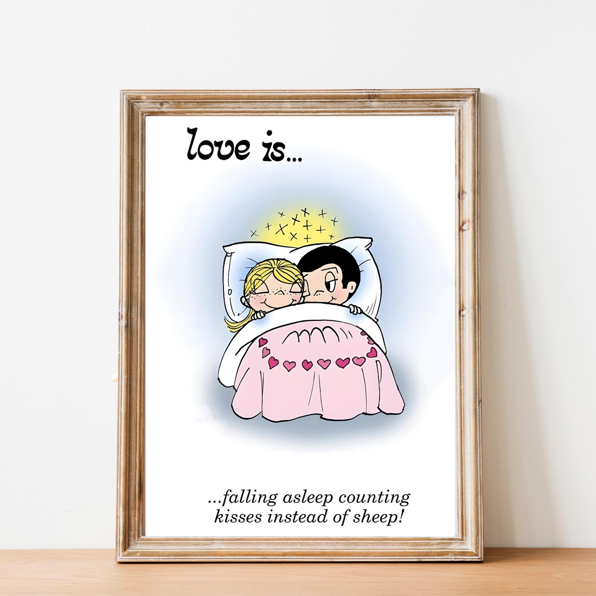 Love is Cartoon Poster, Romantic Wall Decor, Valentine's Day Gift
