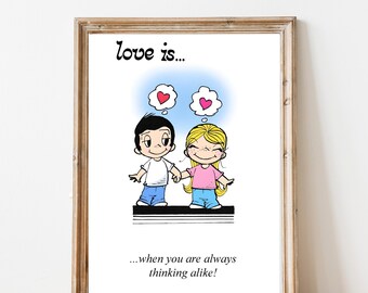 Love is Cartoon Poster, Romantic Wall Decor, Love Quote Art Print, Valentine&#39;s Day Gift, Home Decor Print, Love is Kim Casali, Wedding decor