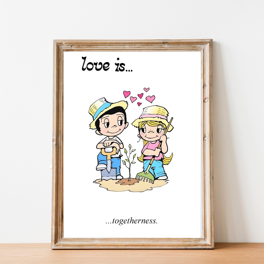 Illustrated Love is Togetherness Cartoon Poster, Romantic Wall Art
