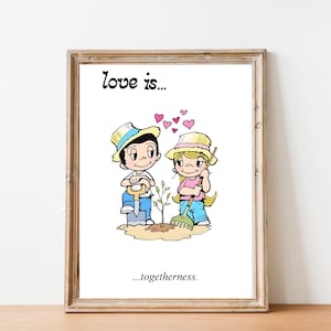 Poster illustrato Love is Cartoon, decorazione da parete romantica, stampa artistica con citazione d'amore, regalo per San Valentino, stampa per la casa, Love is Kim Casali