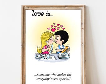 Love is Cartoon Poster, Romantic Wall Decor, Love Quote Art Print, Valentine&#39;s Day Gift, Home Decor Print, Love is Kim Casali, Wedding decor