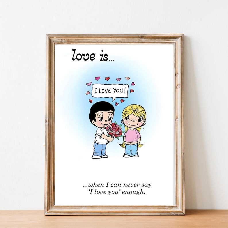 Love is Cartoon Poster, Romantic Wall Decor, Love Quote Art Print, Home Decor Print, Love is Kim Casali cartoon poster image 1