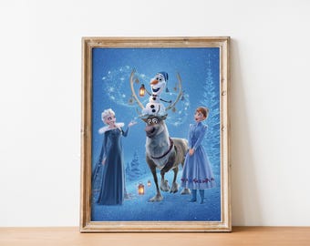 Elsa Anna Olaf Print, Frozen Movie Poster, Kids Wall Art