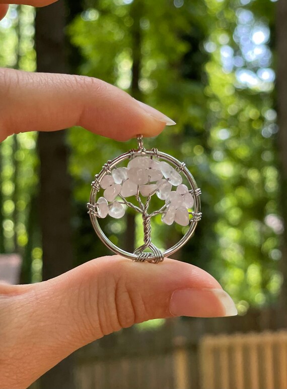Natural Rose Quartz Necklace Tree Raw 
