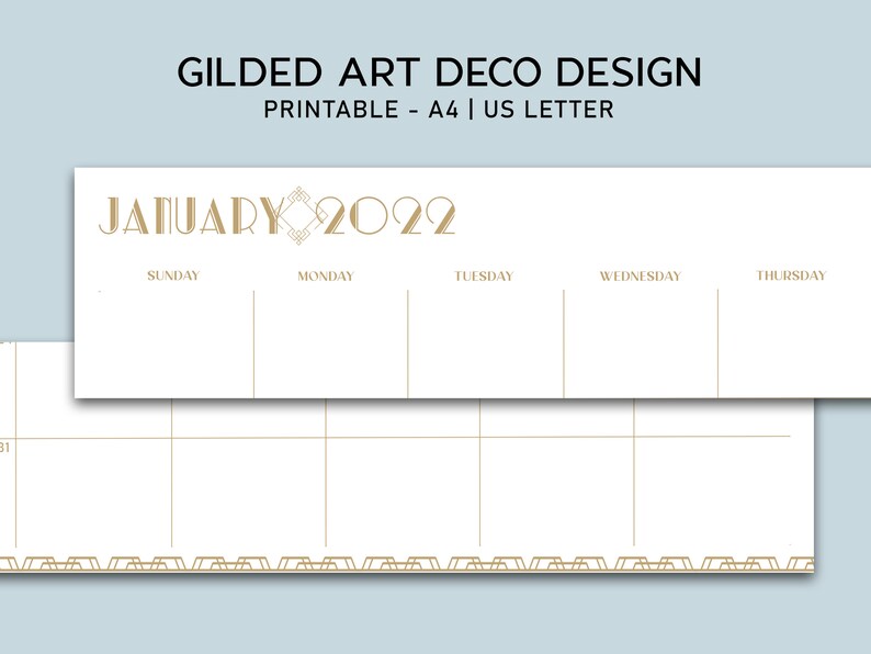 20222023 the ART DECO Monthly Calendar Printable Calendar Etsy