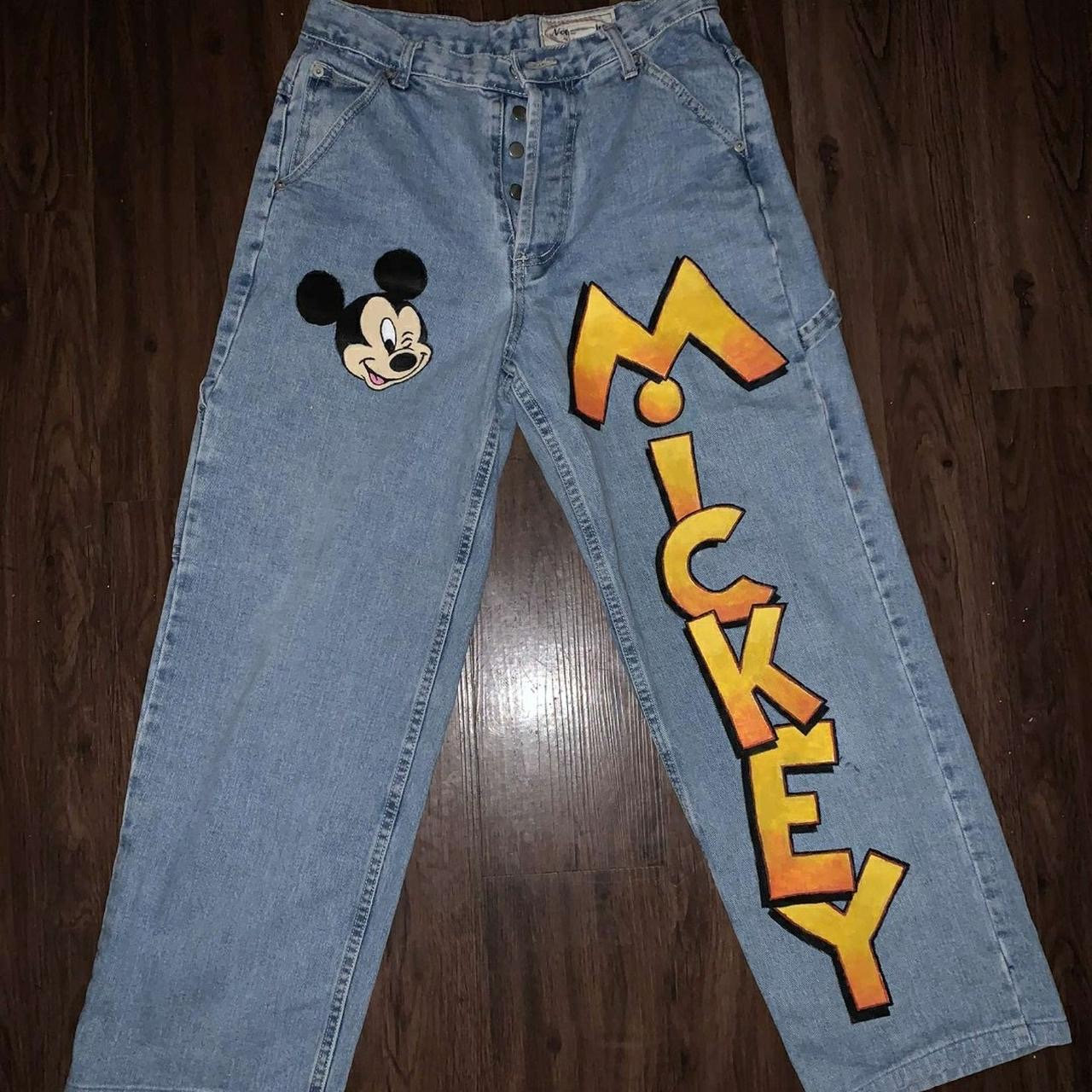 Blu Jeans dritti con stampa Mickey Mouse Farfetch Abbigliamento Pantaloni e jeans Jeans Jeans straight 