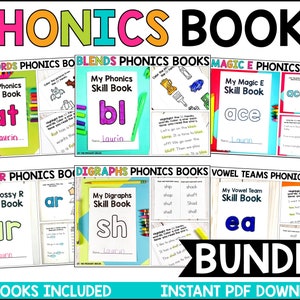 Phonics Skills Printable Books BUNDLE, Stories for Teaching Word Families, Kindergarten and First Grade Beginning Readers