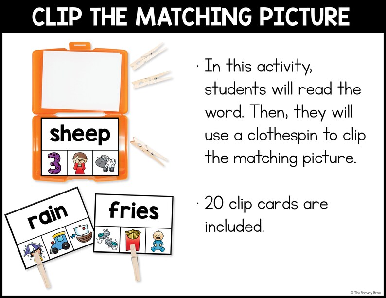 Vowel Teams Clip Cards for Phonics Task Card Boxes, Literacy Centers ...