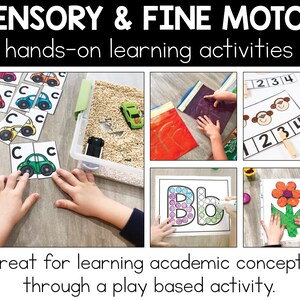 The title says Sensory & Fine Motor hands-on learning activities. Great for learning academic concepts through a play based activity.