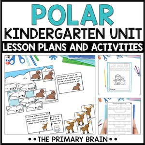 May include: A Polar Kindergarten Unit educational resource featuring lesson plans and activities. The set includes printable worksheets, maths word problems with illustrations of walruses, seals, and moose, and a workbook titled My Polar Workbook.