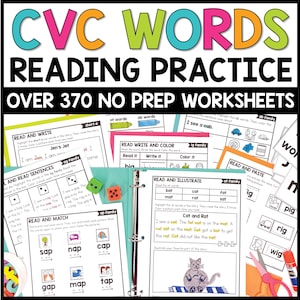 CVC Words Leseübungen Druckbare Arbeitsblätter | KEINE PREP Phonics Fluency Aktivitäten