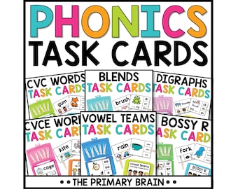 Phonics Clip Cards Bundle: CVC Words, Blends, Digraphs, CVCE, Long Vowels (Digital Download)