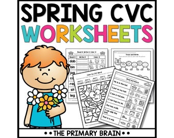 Hojas de trabajo de palabras CVC con temática de primavera / Práctica de fonética imprimible