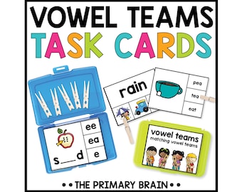 Vowel Teams Clip Cards for Phonics Task Card Boxes, Literacy Centers Activities
