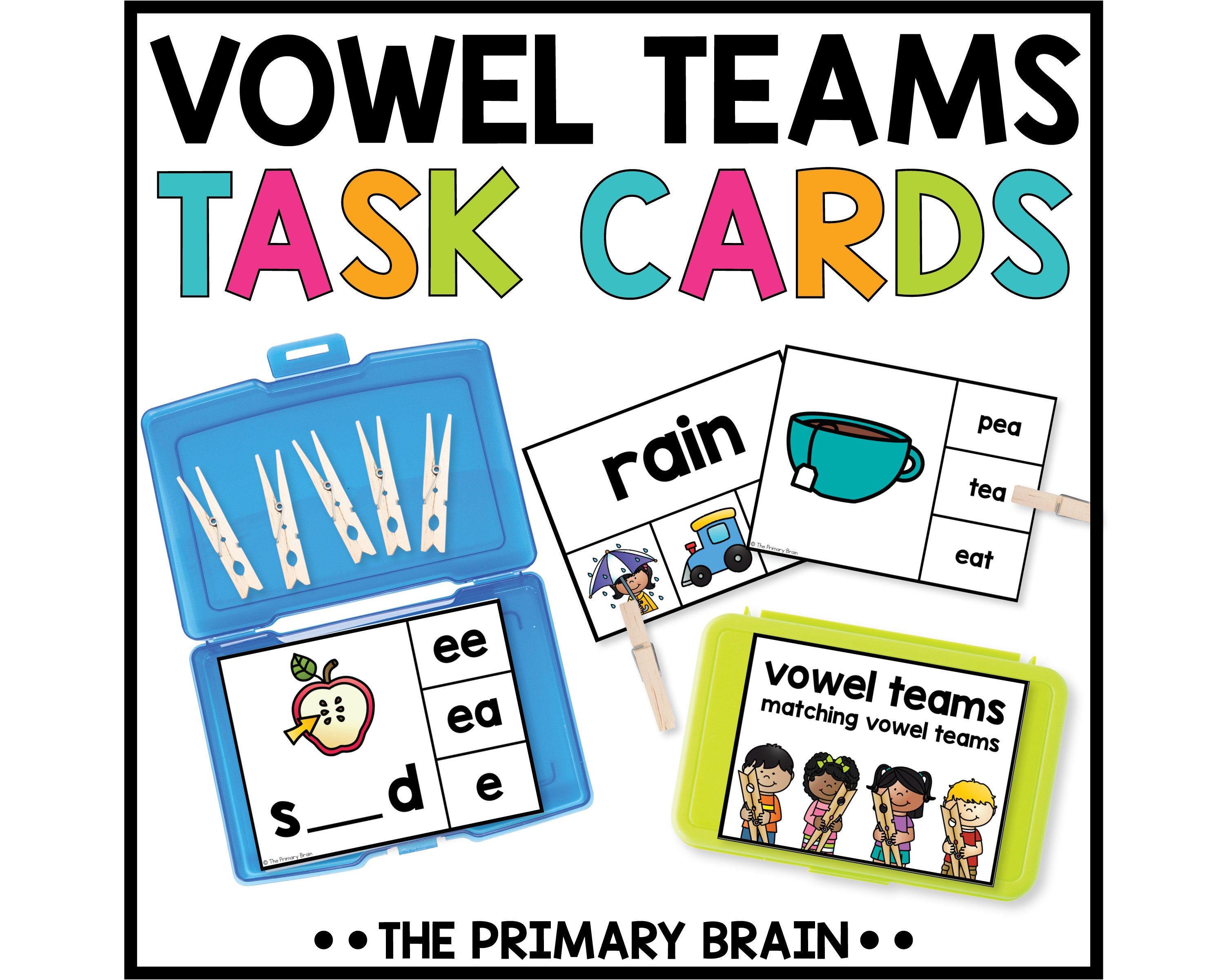 Vowel Teams Clip Cards for Phonics Task Card Boxes, Literacy Centers ...