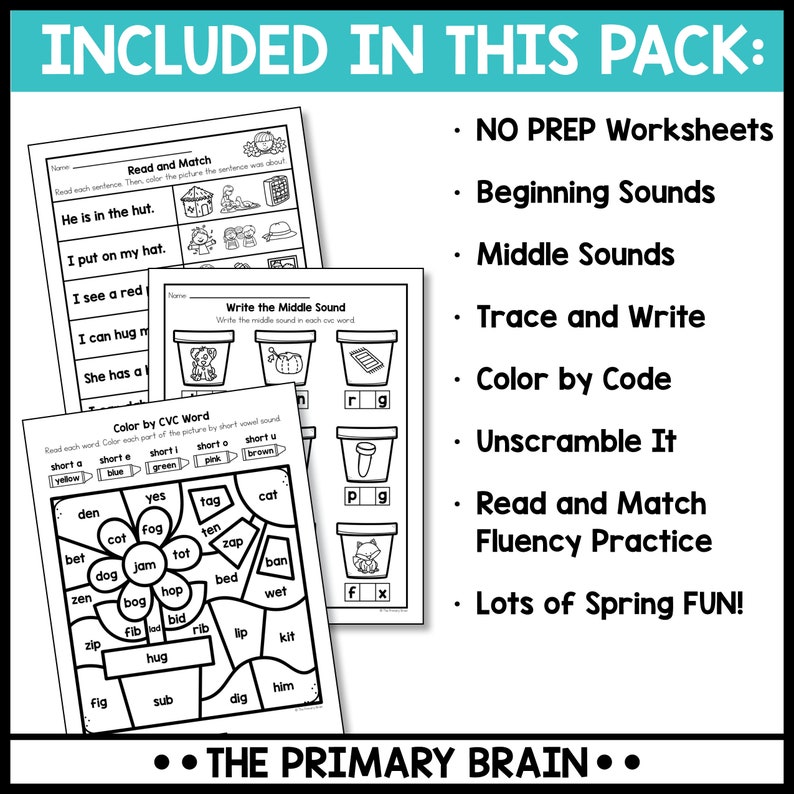 Spring Cvc Worksheets.pdf Spring Themed CVC Words Worksheets | Printable Phonics Practice - Etsy