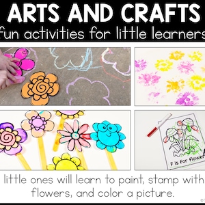 Arts and Crafts is the main title. Fun activities for little learners is the subtitle. Learn new skills through hands-on crafts! 4 images are shown.