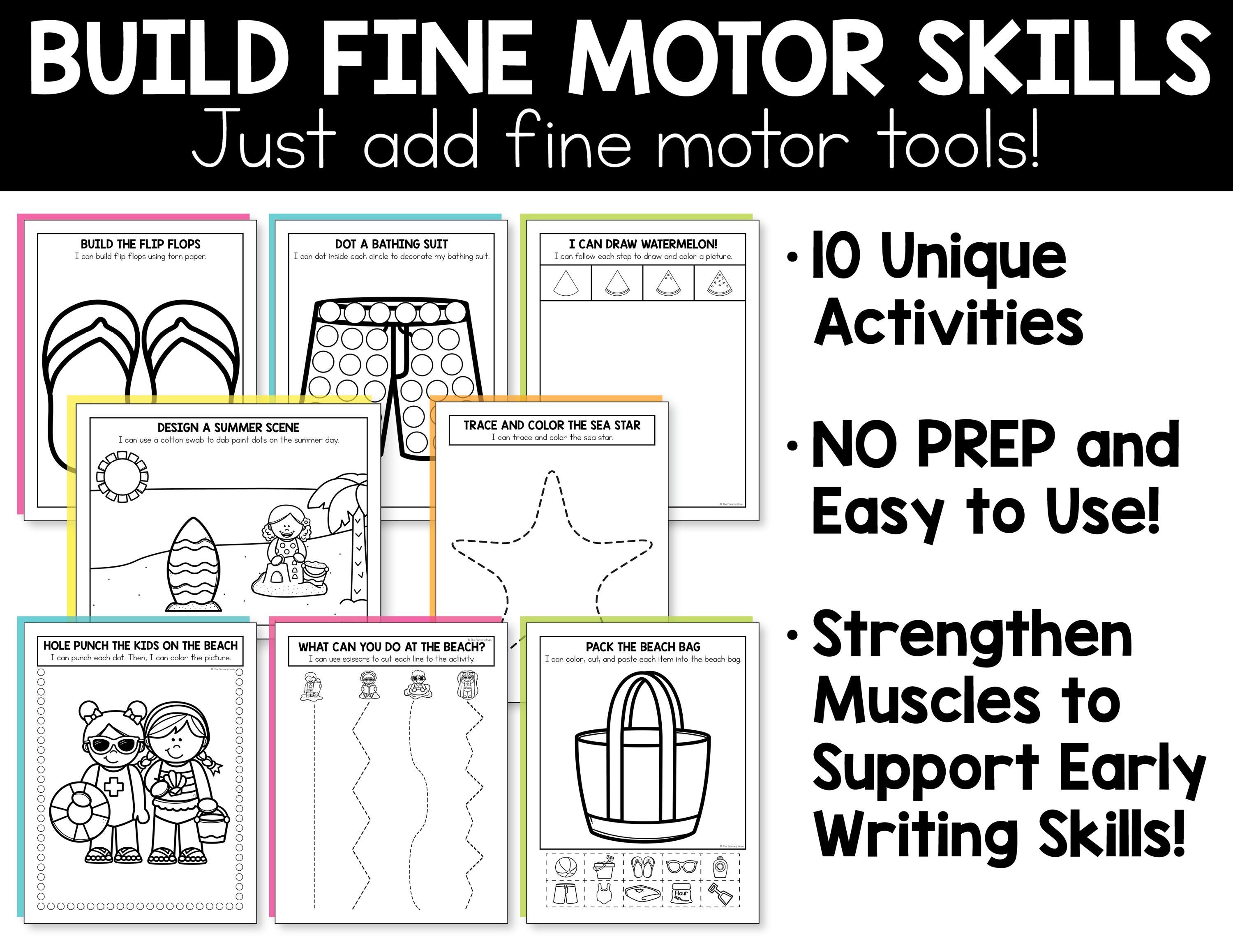 Summer No Prep Fine Motor Worksheets for Preschool and Kindergarten - Etsy