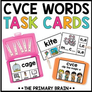 CVCE Words Clip Cards for Phonics Task Card Boxes, Literacy Centers Activities