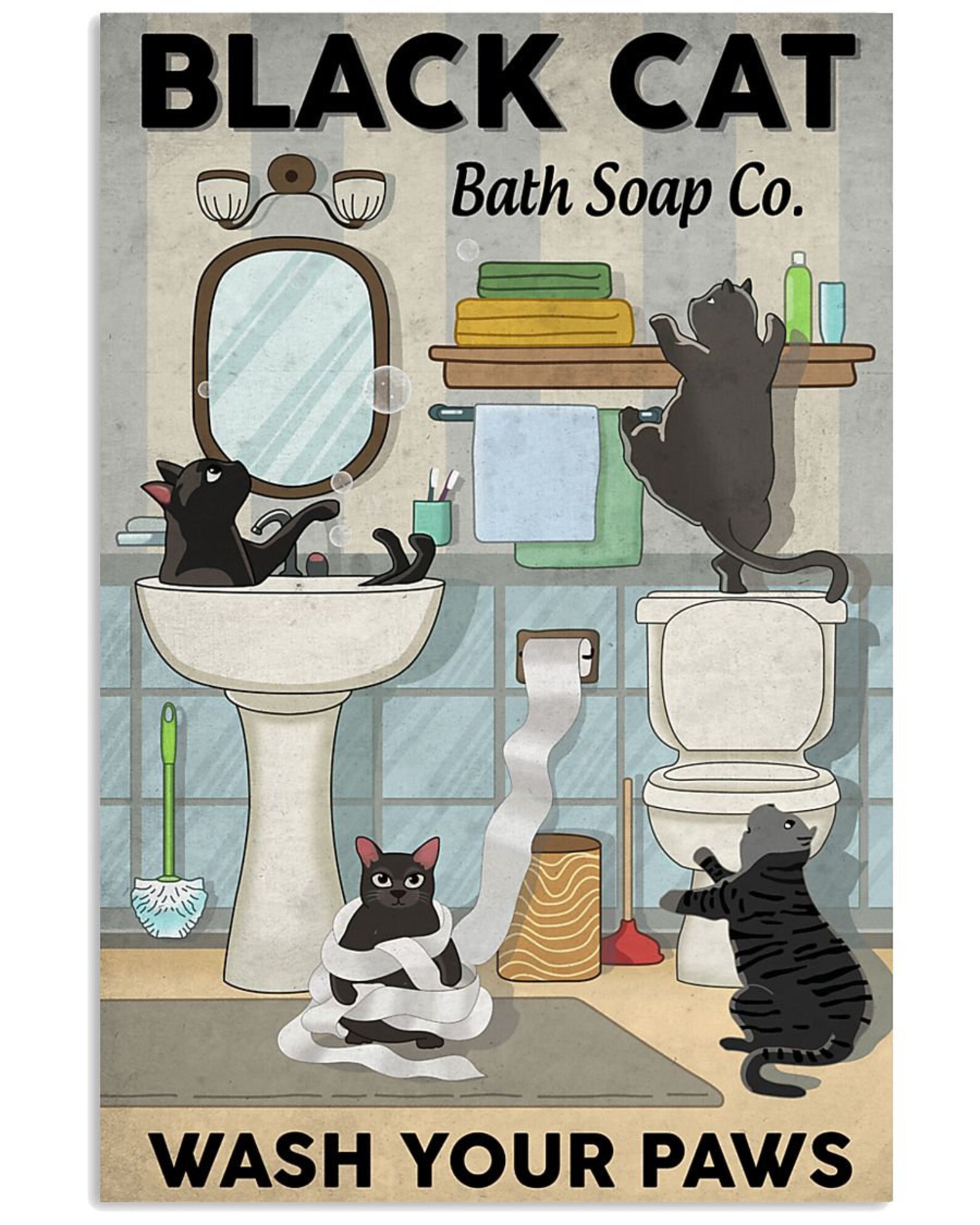 Black Cat Soap Wash Your Paw Vertical Poster Etsy