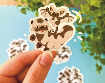 Air Bison And Monkey/Winged Lemur Vinyl Waterproof Sticker | Avatar | The Four Elements | Cute Fantasy Animal Decals for Laptop & Journal