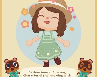 Animal Crossing Character Portrait Full Body l Custom AC Digital or Printed Drawing, Cute Game Art