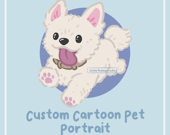Custom Cartoon Pet Portrait | Digital Dog, Cat, Bunny, ... Drawing | Personalized Pet Illustration Gift, Cute Animal Art, Pet Memorial
