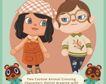 Custom Animal Crossing Portrait for You & a Friend l Full body AC Digital or Printed Drawing
