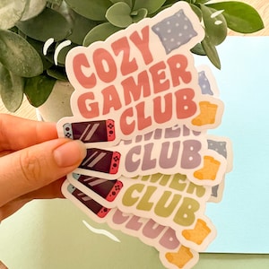 Cozy Gamer Club Sticker l Cute Gaming Vinyl Waterproof Sticker, Nintendo Cozy Aesthetic, 4 colors