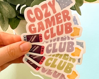 Cozy Gamer Club Sticker l Cute Gaming Vinyl Waterproof Sticker, Nintendo Cozy Aesthetic, 4 colors