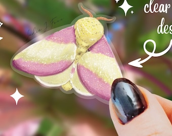 Rosy Maple Moth Aufkleber: Handgezeichnete Pink & Gelb Motte
