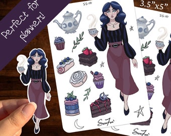Moon Cafe Sticker Sheet, Celestial Desserts, Moon & Stars Bakery Planner Stickers,SaraFoxxArt