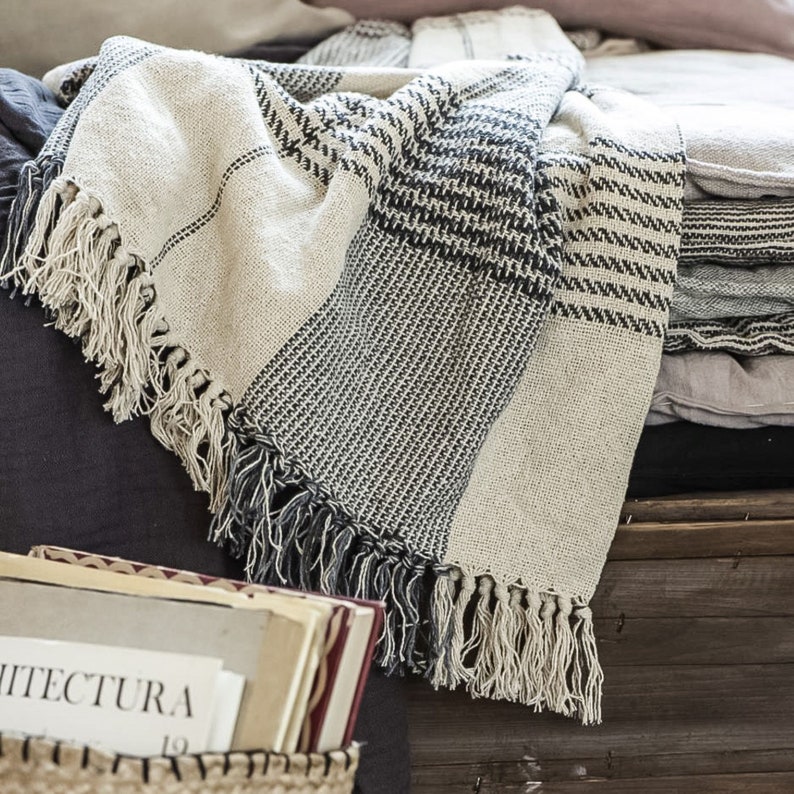 Cream and Blue Check Throw - Etsy UK