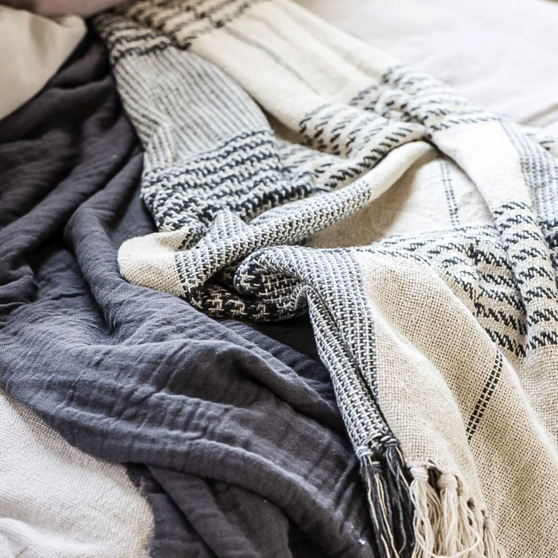 Cream and Blue Check Throw - Etsy UK