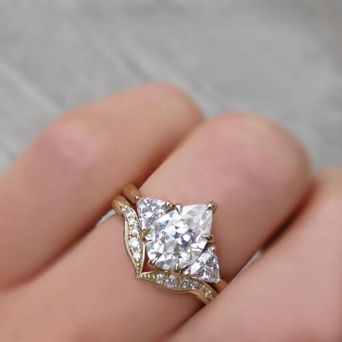 Pear And Triangle Moissanite Engagement Ring 925 Sterling Silver Ring Promise Ring Three Stone Ring For Anniversary shops Gift Rose Gold Ring