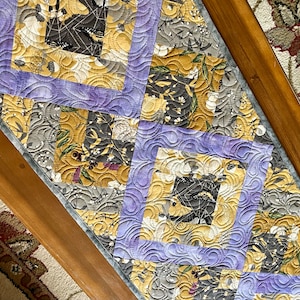 Handcrafted Purple & Gray Geometric Table Runner