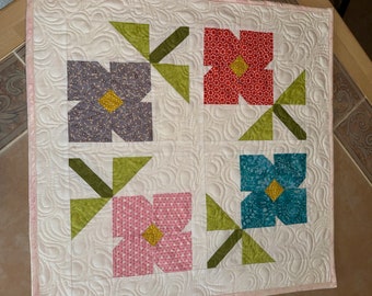 Spring Summer Handcrafted Floral Quilted Table Topper
