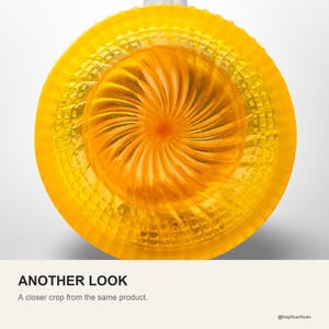 A closer crop of the same yellow resin shaving bowl, showing the fan swirl and the textured outer wall.