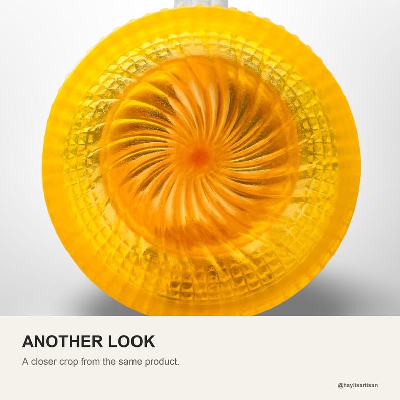 A closer crop of the same yellow resin shaving bowl, showing the fan swirl and the textured outer wall.