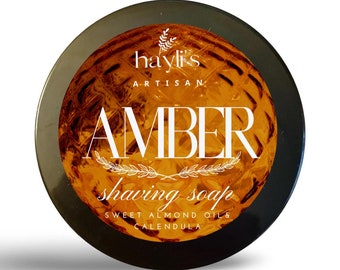 Vegan Almond Shaving Soap with Calendula  Jojoba Oil - Artisan Made for Thick Lather by Haylis