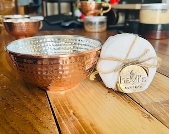 Copper Shaving Bowl  with Arko or Artisan soap puck Hand-Hammered Lathering Bowl for Wet Shaving