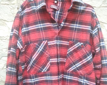 Vintage Plaid Shirt , Men's /Women' s Red Plaid shirt L/XL