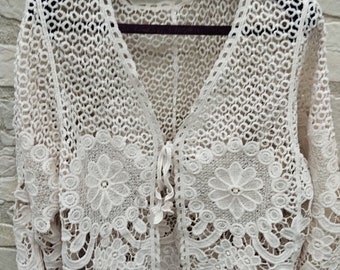 Bolero bianco in pizzo vintage L/XL